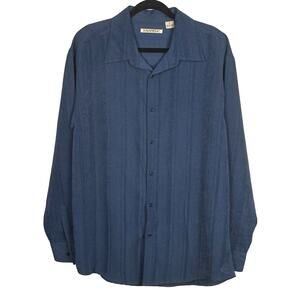 Havanera Men's Blue Shirt Solid Button Down Long Sleeve Tropical Beach Size XL